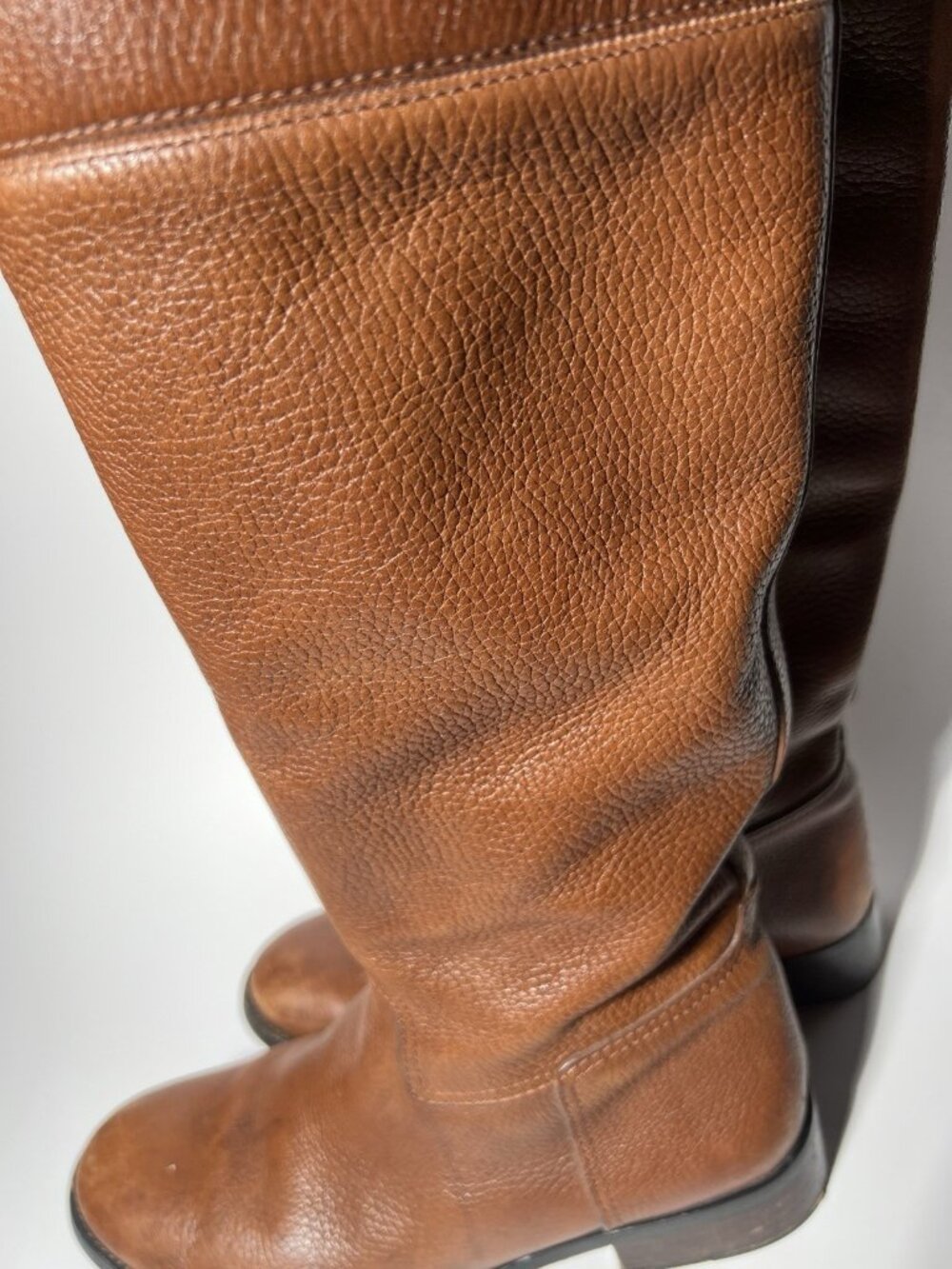 Tory Burch Junction Brown Pebbled Leather Riding Boots Size 8M Gold Logo - Picture 7 of 16